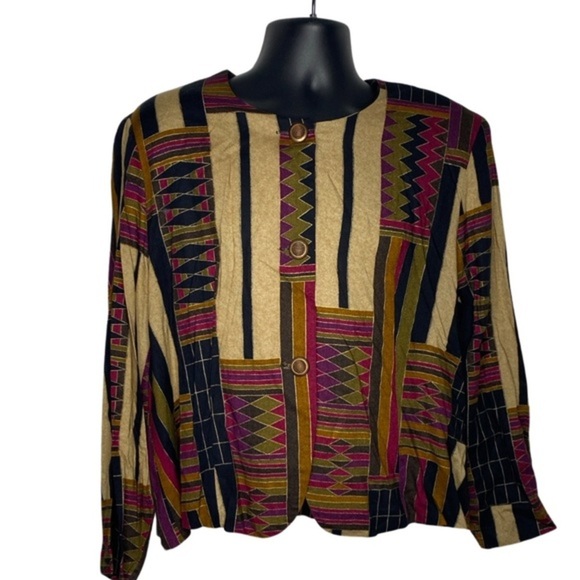 Studio C Tops - Studio C Mixed Print Padded Shoulder Blouse (Size:18, Color:Multi)